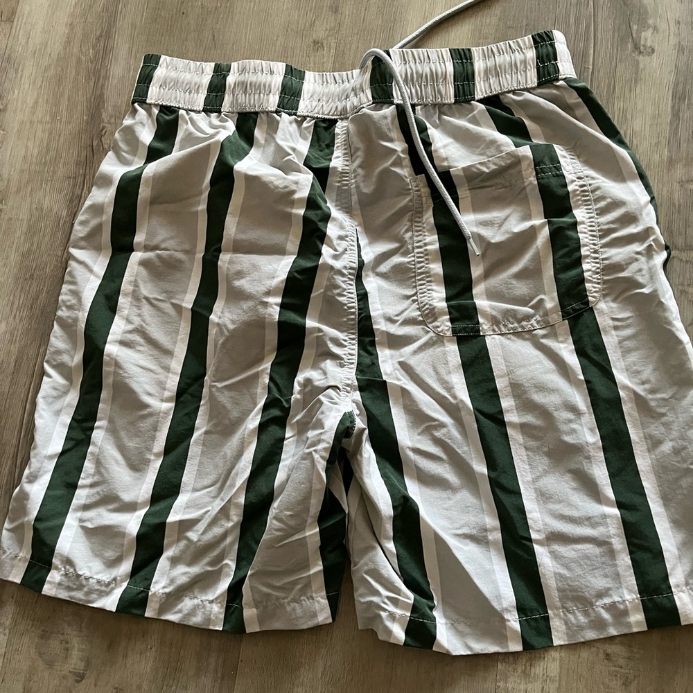 Original Use Forest Green and White Striped Board Shorts